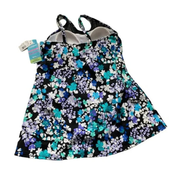 Swim Solutions Tummy Control Blue High-Neck Mesh Swimsuit Swimdress 12 NEW - Picture 5 of 6